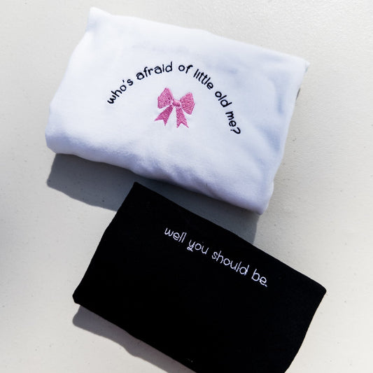 Little Old Me ~ Bow Crop Top, Tee, Tank, Crewneck, Hoodie, and Tote bag