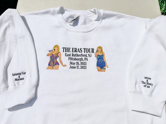 Eras Tour 2023 - Two Outfits || Embroidered Comfort Colors Tee Shirt, Crewneck, and Hoodie
