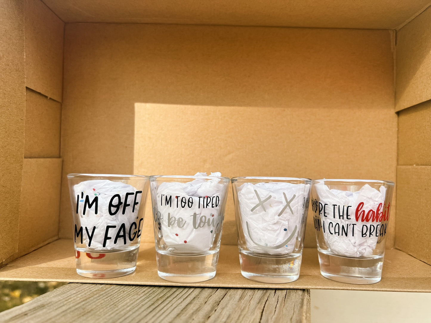 Louis Shot Glass 4 Pack || Defenceless, Miss You, Always You, Habit || 2 Color Options!