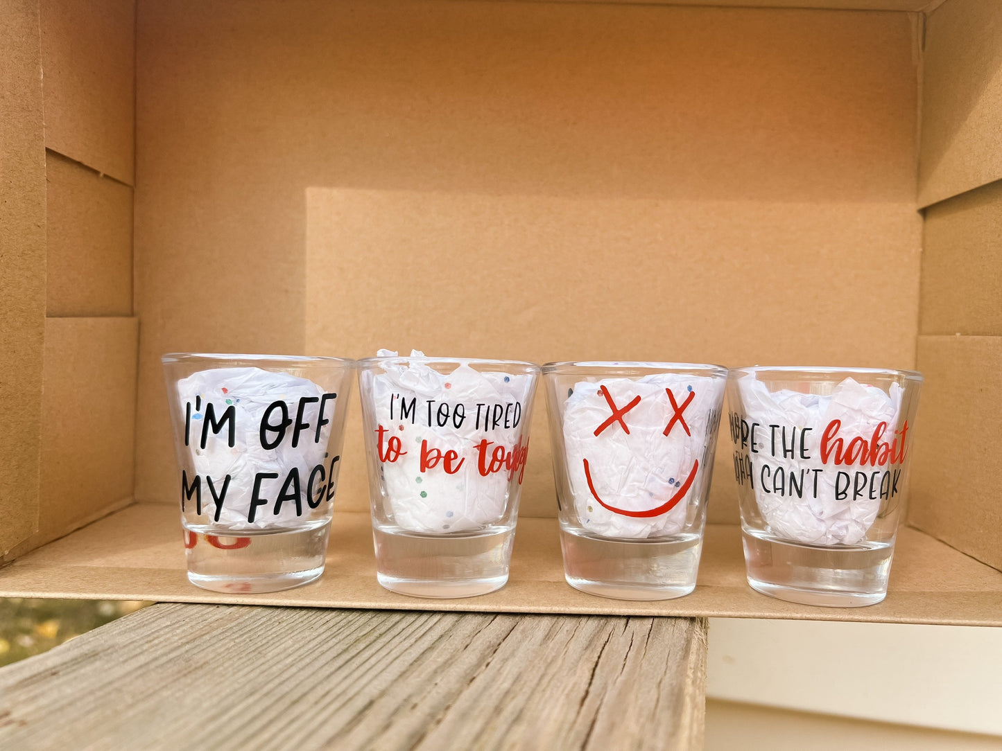 Louis Shot Glass 4 Pack || Defenceless, Miss You, Always You, Habit || 2 Color Options!