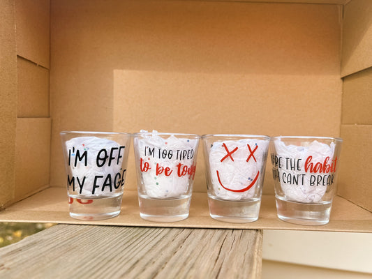 Louis Shot Glass 4 Pack || Defenceless, Miss You, Always You, Habit || 2 Color Options!