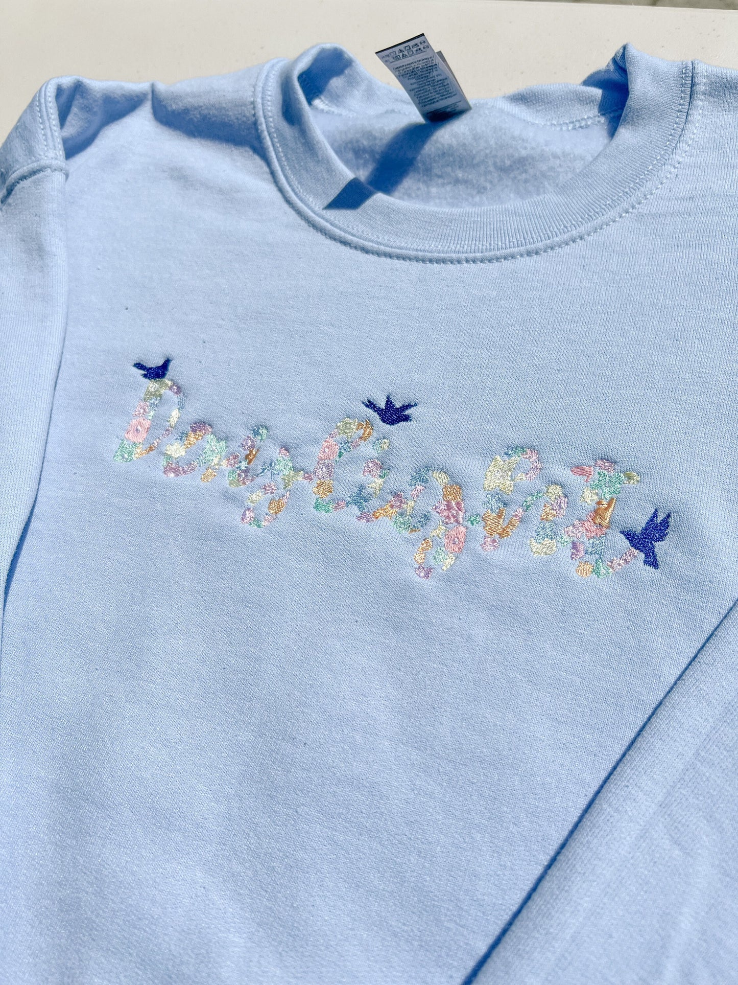 Daylight Floral Bluebirds || Embroidered Crewneck, Hoodie, and Tee - 2 colors available!