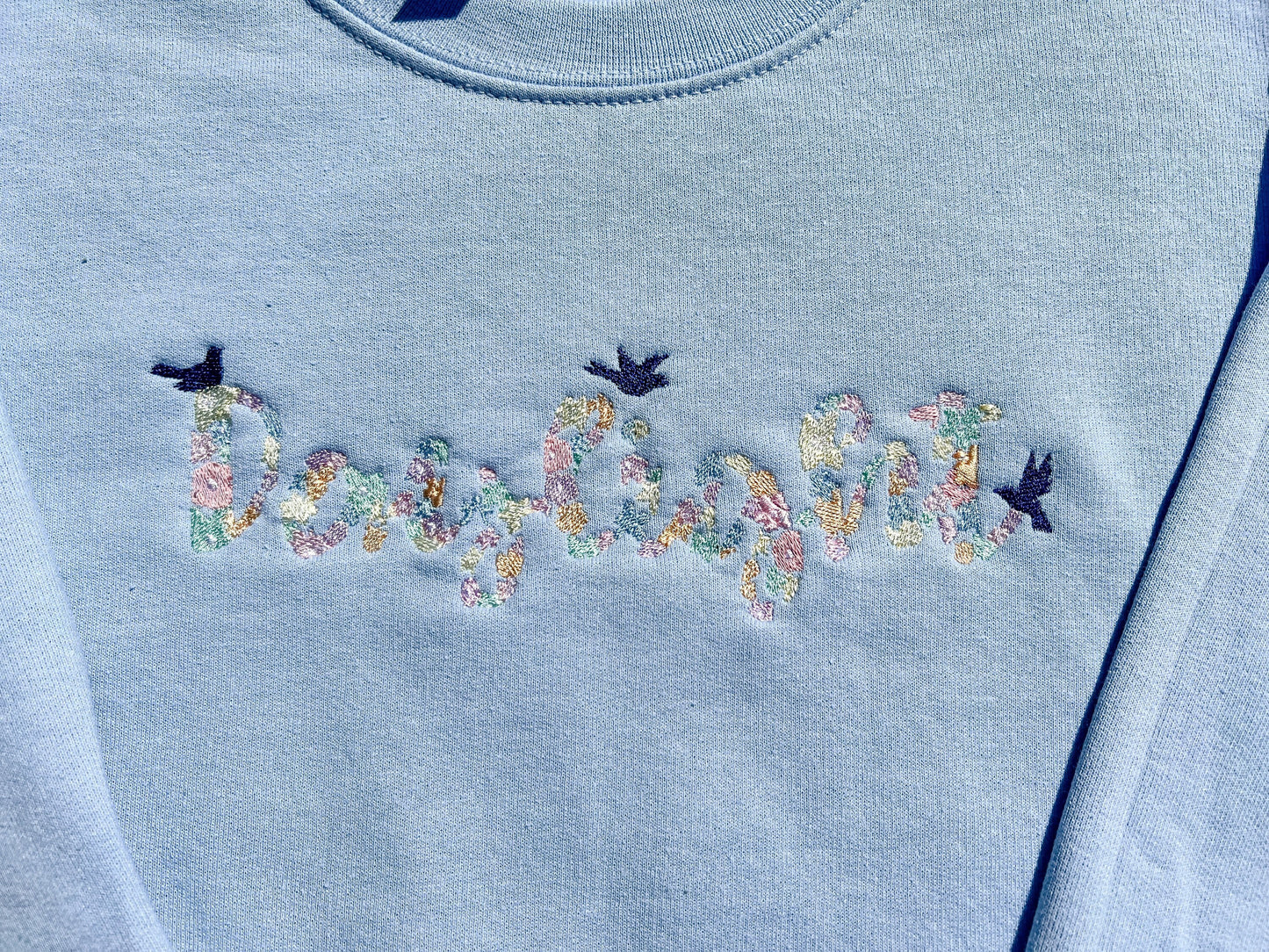 Daylight Floral Bluebirds || Embroidered Crewneck, Hoodie, and Tee - 2 colors available!