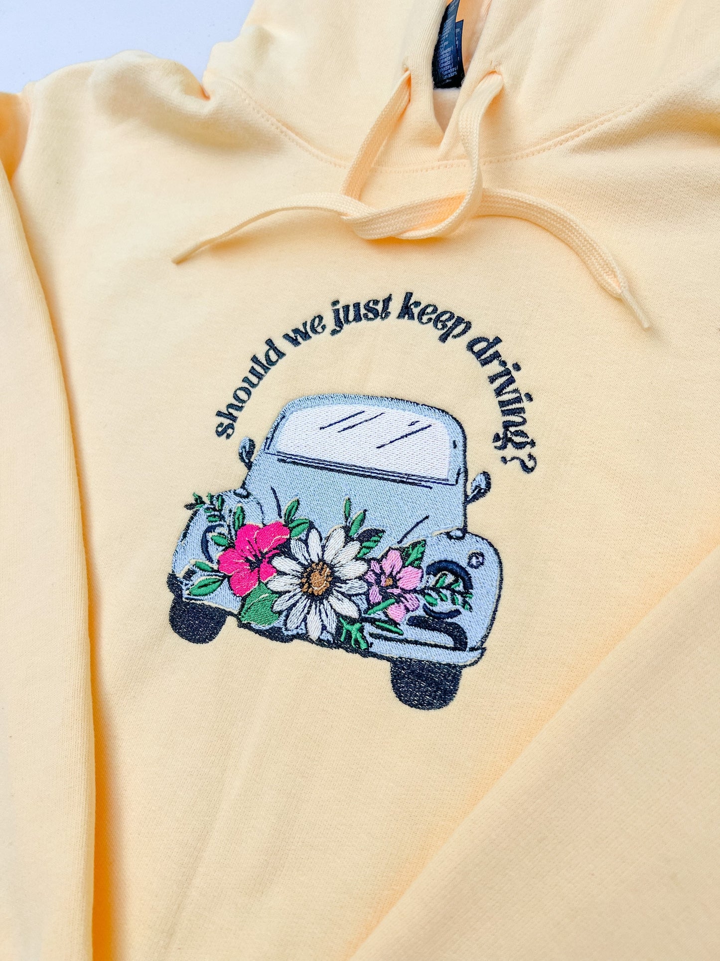 Should We Just Keep Driving - Floral Car || Harry Embroidered Crewneck and Hoodie
