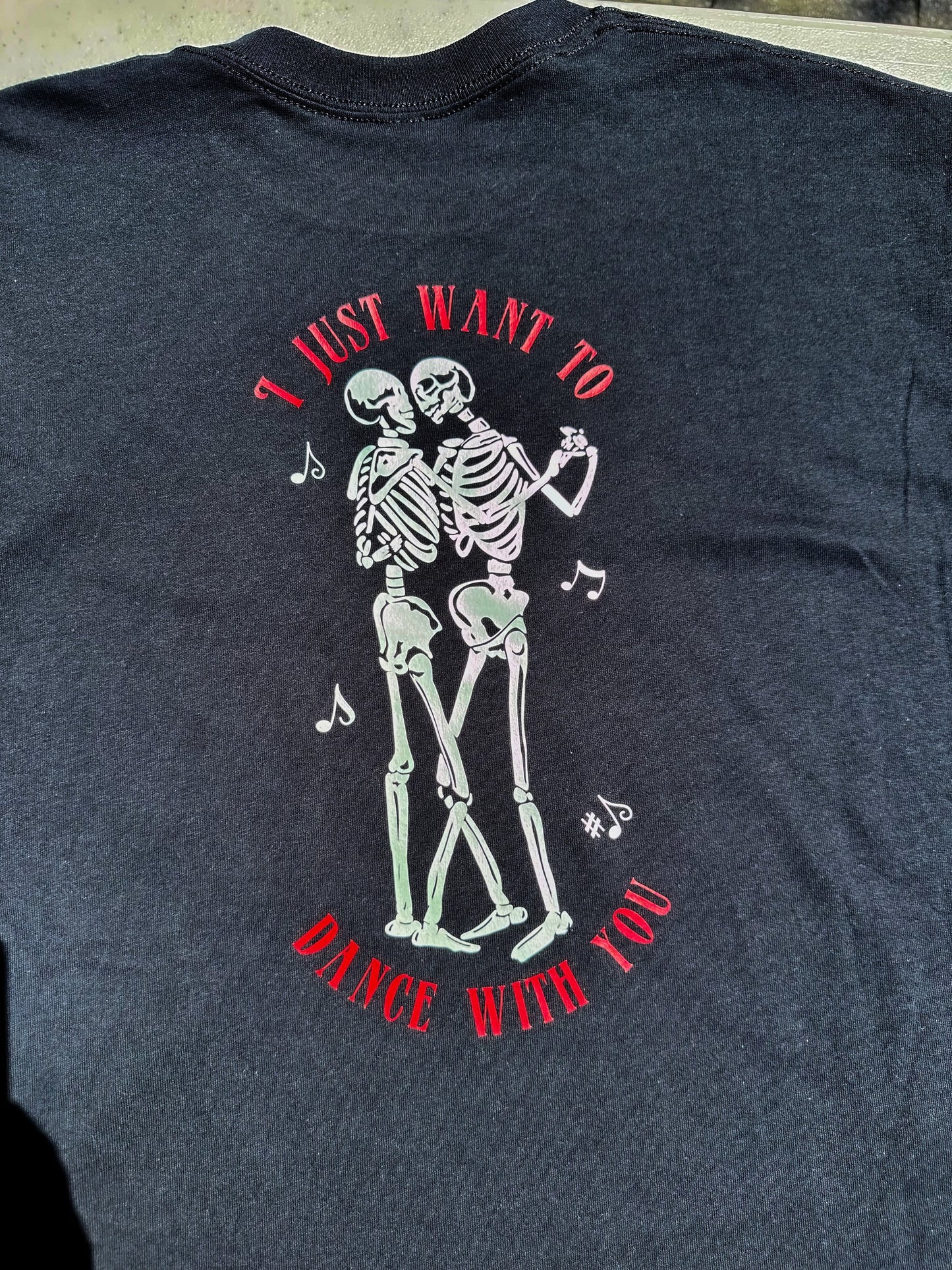 Face The Music - Dancing Skeletons || Louis Skull/Heart Tee Shirt, Crewneck, and Long Sleeve