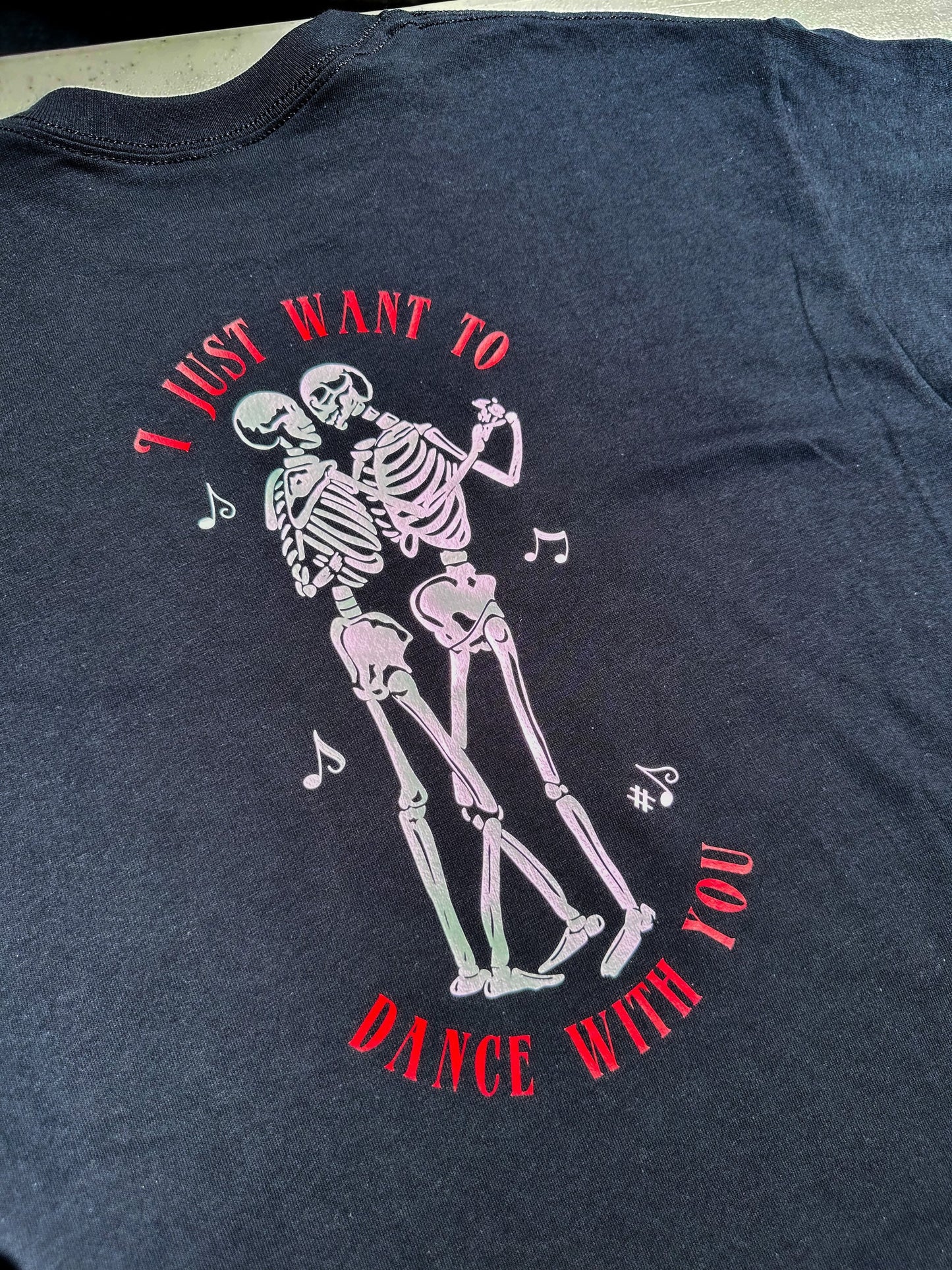 Face The Music - Dancing Skeletons || Louis Skull/Heart Tee Shirt, Crewneck, and Long Sleeve