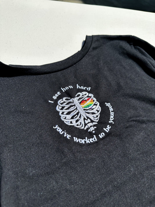 Lucky Again Pride Skeleton || Louis Embroidered Crewneck, Sweatshirt, and Crop Top