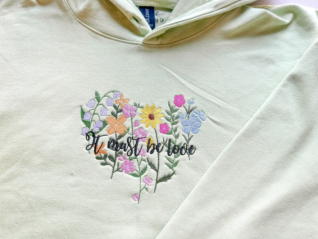 It Must Be Love || Floral Embroidered Crop Top, Tee Shirt, Crewneck. and Hoodie