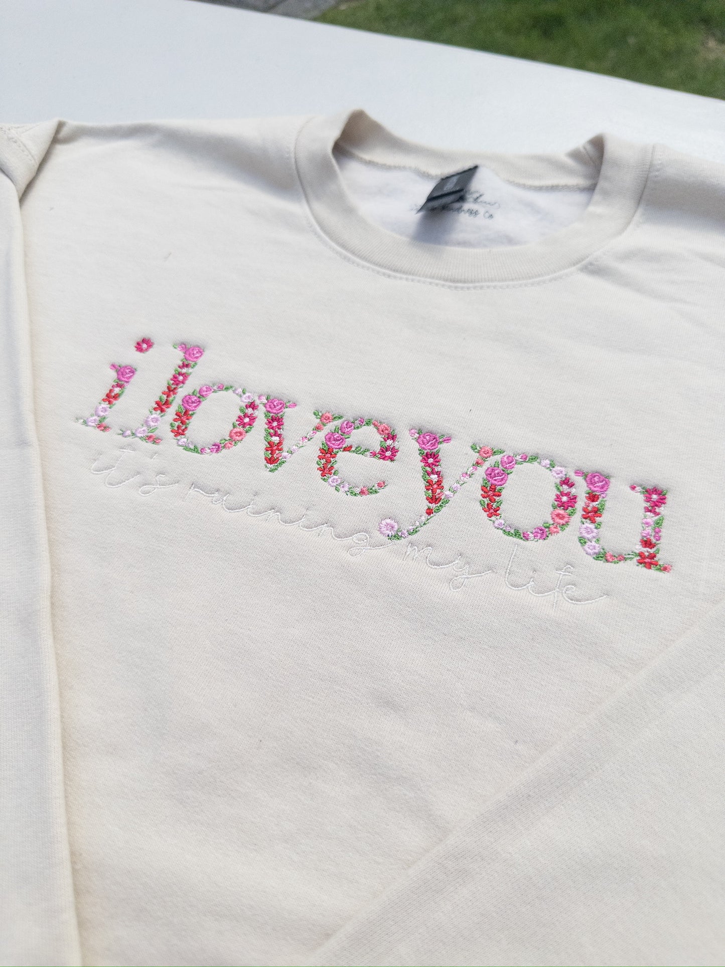 i love you / ruining my life ~ Fortnight Floral Embroidered Tee, Crewneck, Hoodie, and Tote bag