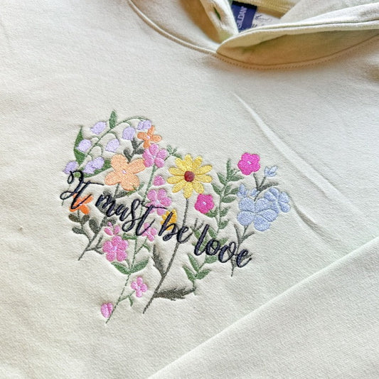 It Must Be Love || Floral Embroidered Crop Top, Tee Shirt, Crewneck. and Hoodie