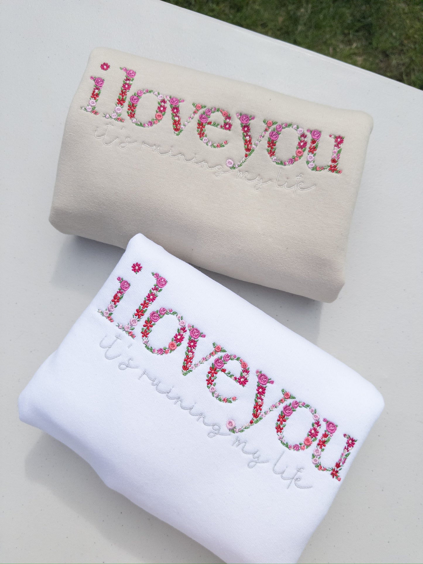 i love you / ruining my life ~ Fortnight Floral Embroidered Tee, Crewneck, Hoodie, and Tote bag