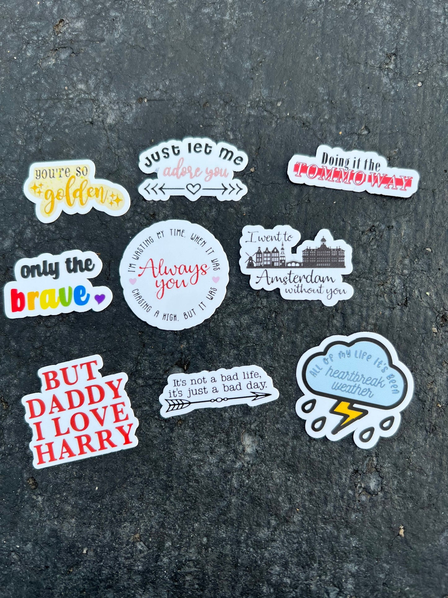 Mini Stickers/Sticker Pack - Waterproof Available || But Daddy, Golden, Adore You, Bad Day, Tommo Way, Amsterdam, Always You