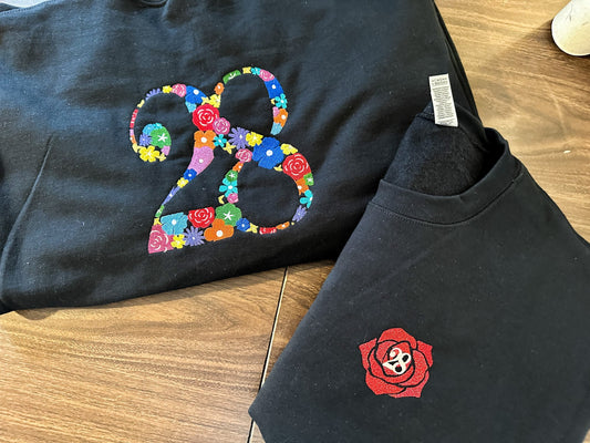 28 Floral and Rose - Front and Back - Embroidered Floral || Comfort Tee Shirt and Crewneck