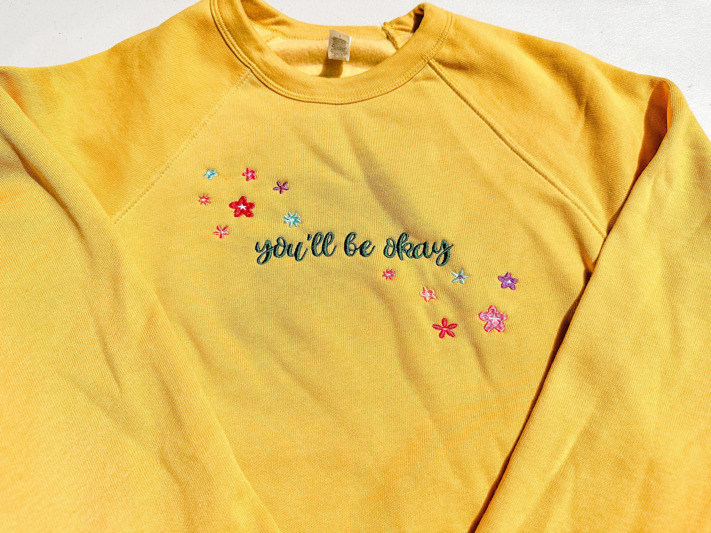 You'll Be Okay Floral - Angel's Fly || Louis Embroidered Crewneck Sweatshirt, Long Sleeve, and Comfort Colors Tee